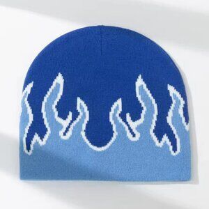 Flame Fire Acrylic Beanie Hat Cap Unisex Blue